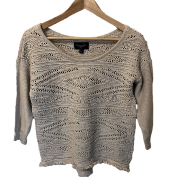 AMERICAN Eagle Boho Fringed 100% Cotton Knit Top Small - Picture 3 of 7